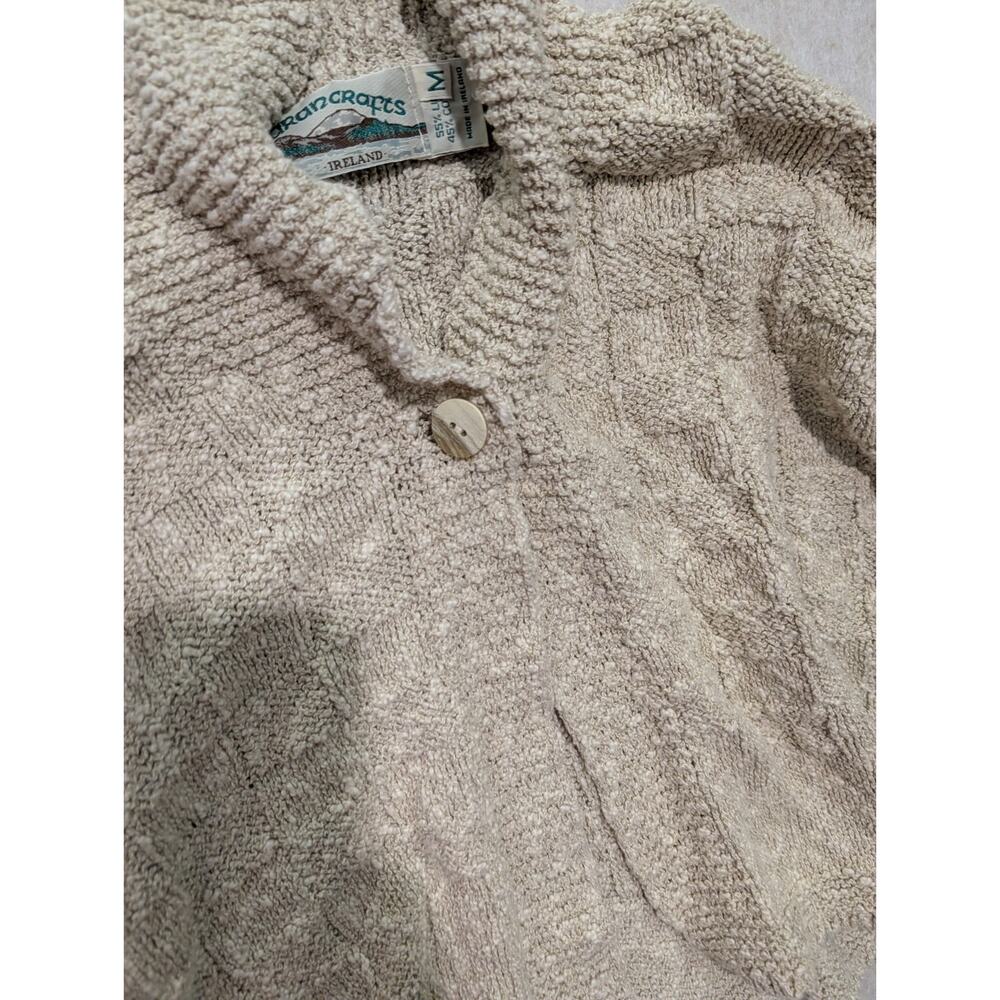 Aran Craft One Button Ivory Cardigan Linen Cotton Mix Made In Ireland Medium M - Picture 5 of 8